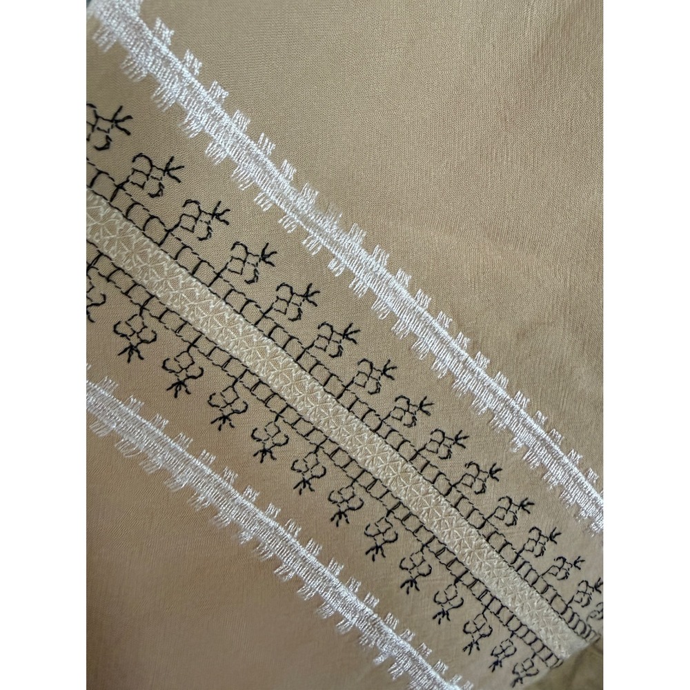Hummingbird Tan Embroidered Square Neck Balloon Sleeve Peasant Blouse Size M - Picture 4 of 10